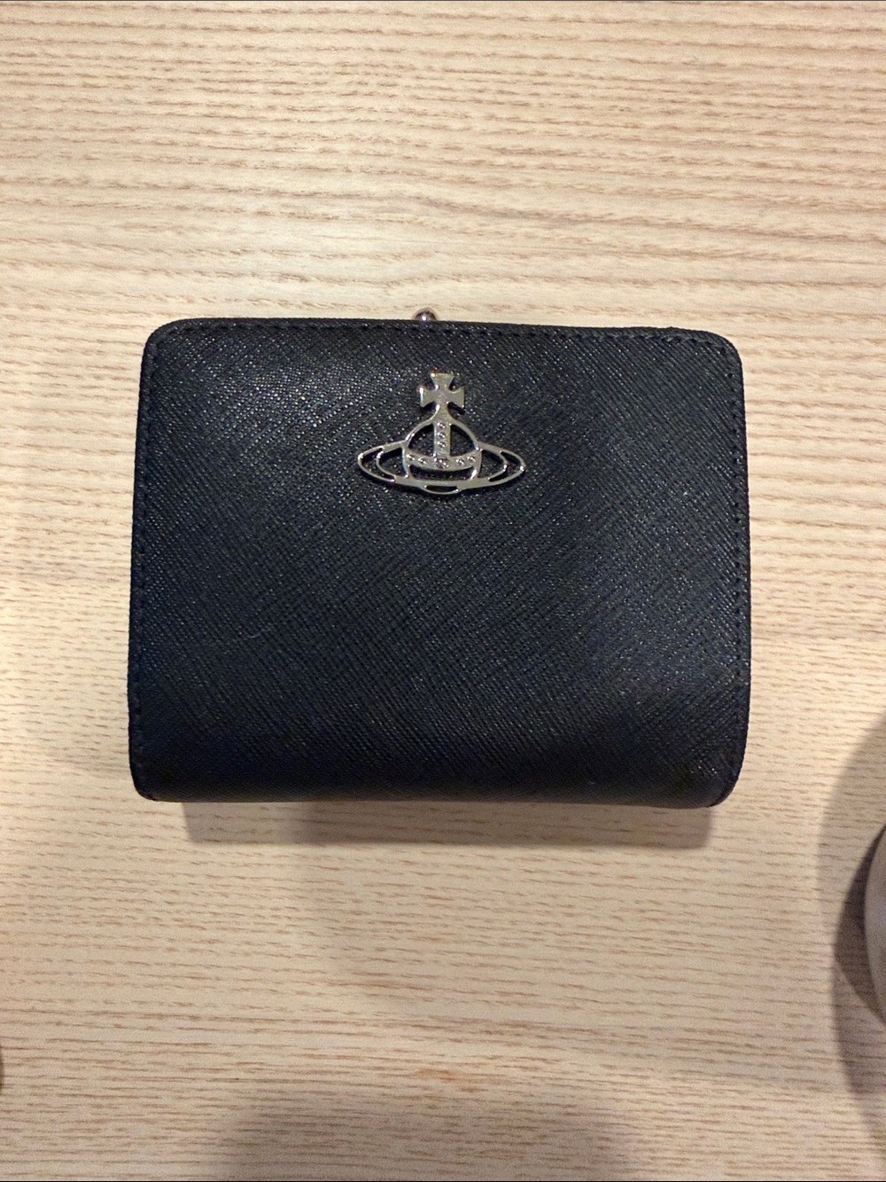 Vivienne Westwood Black Textured Leather Card Holder with Silver Orb